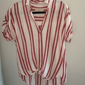 Pink striped short sleeve button up